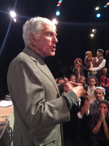Dick Van Dyke speaks with the cast of 'Mary Poppins' at Lincoln Middle School